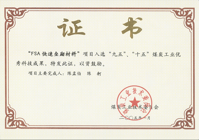 2005年1月FSA快速壘砌材料獲“九五、十五”科技成果獎(jiǎng).jpg